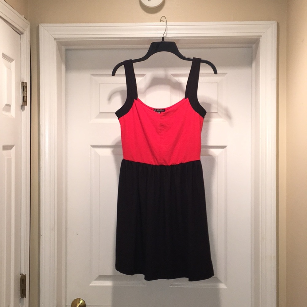 BeBop Red & Black Color Block Skater Dress
